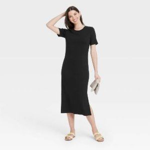 Women's Short Sleeve Rib Knit T-Shirt Dress - A New Day™ Black S